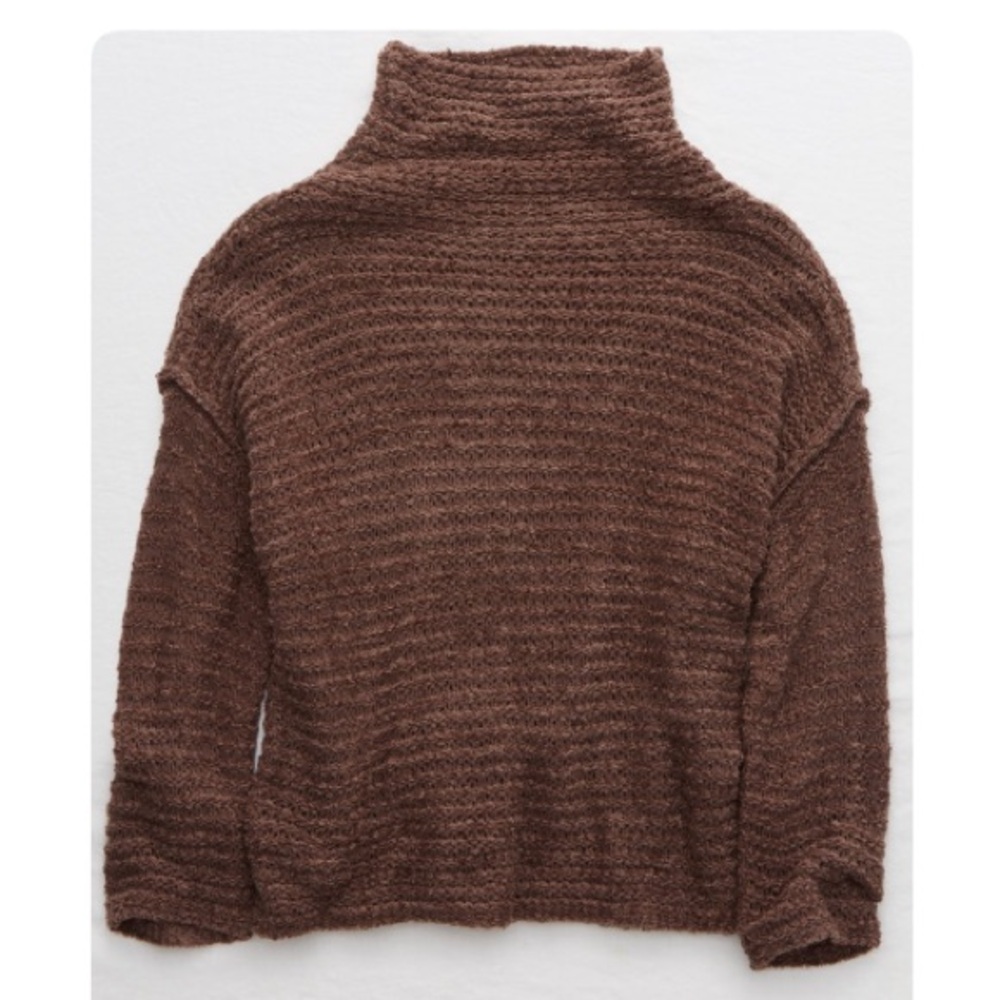 Aerie Babe Chenille Turtleneck Sweater Brown